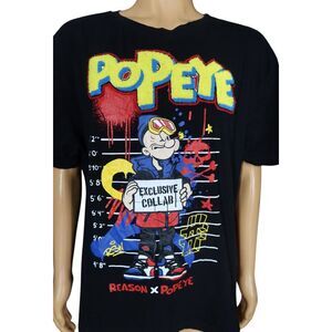 Reason Popeye‎ Exclusive Collab NYC Black T Shirt Sz 2X Raised Lettering